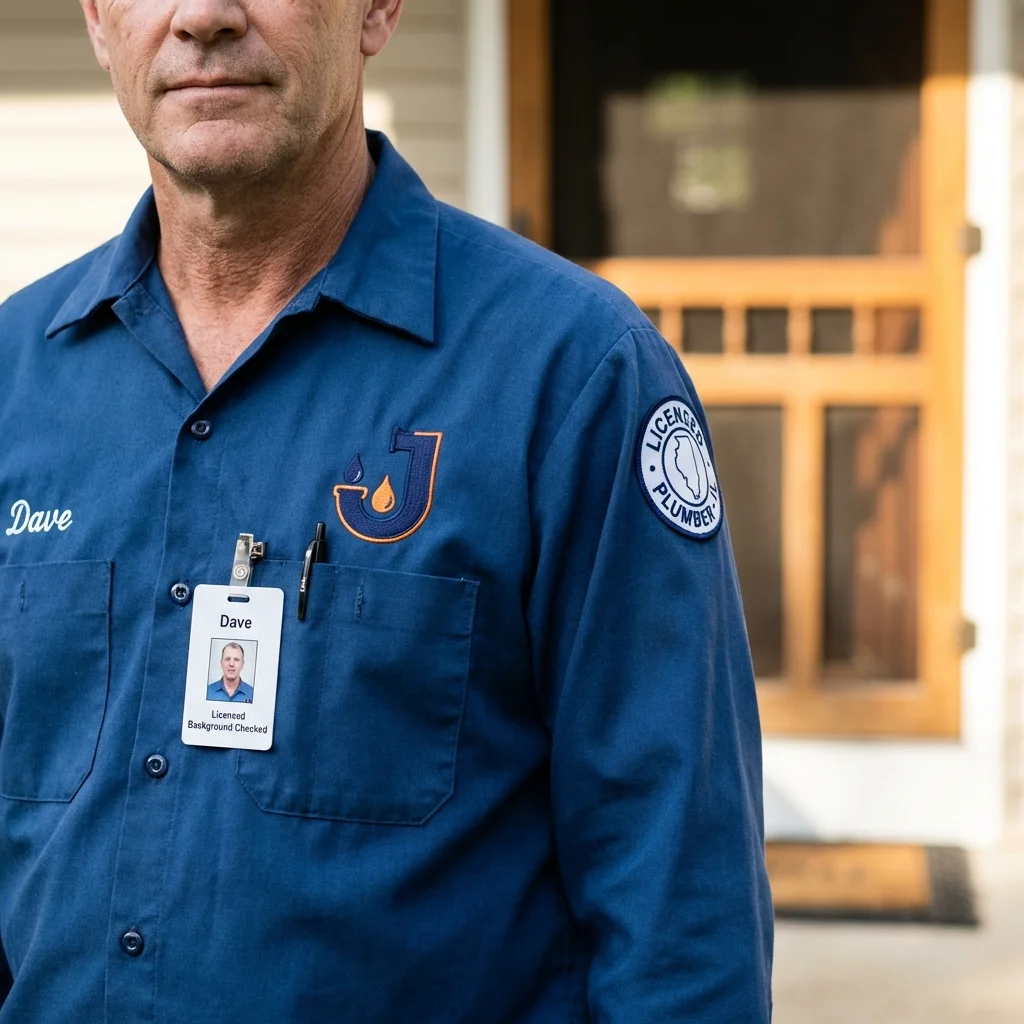 Licensed plumber showing ID badge in Jacksonville Beach, FL