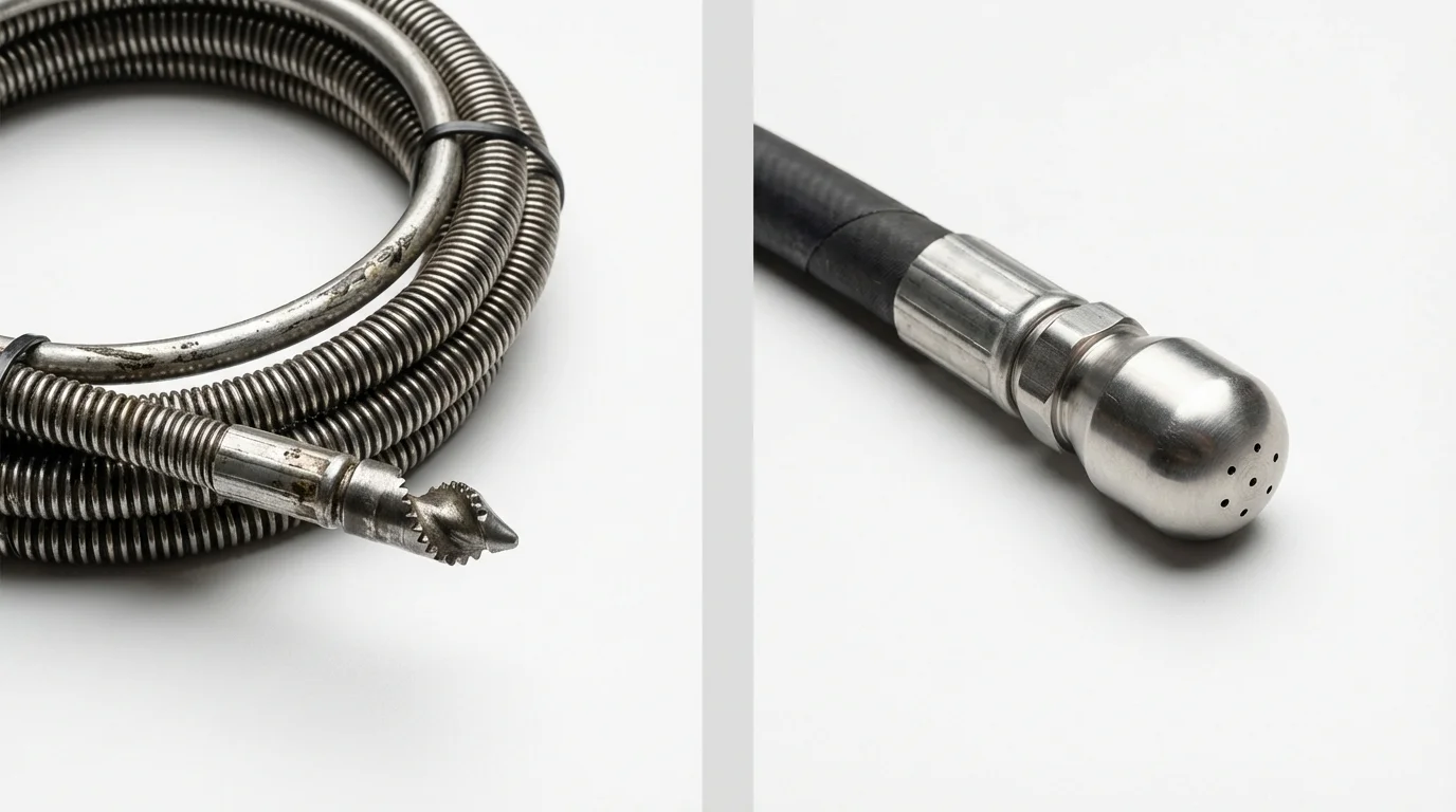 Drain snake cable and hydro jetting nozzle used for drain cleaning in Jacksonville Beach, FL