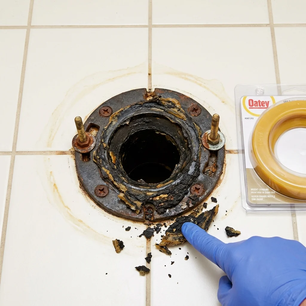 Failed wax ring showing water seepage at the base of a toilet in a Jacksonville Beach, FL home