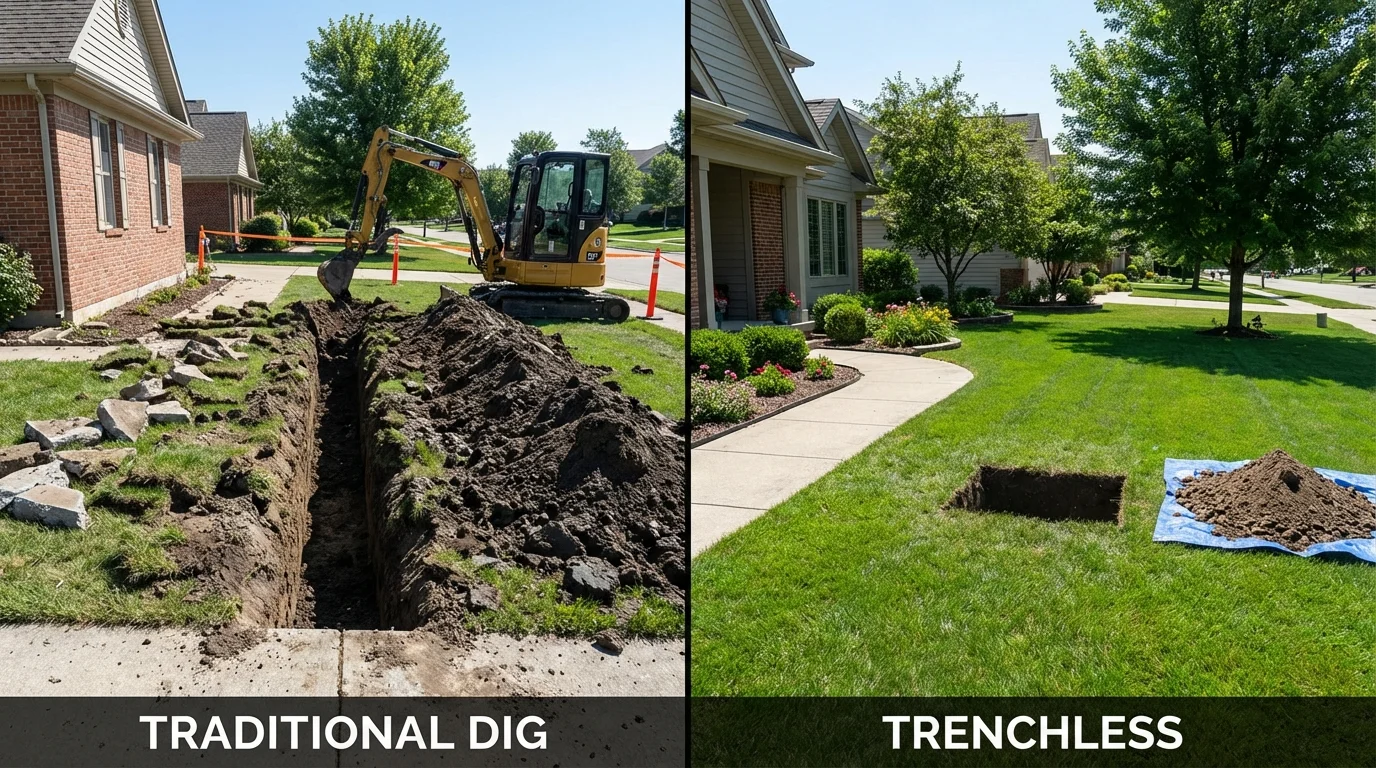 Trenchless sewer repair with minimal yard damage versus traditional excavation in Jacksonville Beach, FL